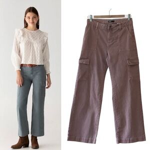 NOON Women's Pink Cargo Culotte Jeans Wide Crop Leg High Rise Trendy Size 36